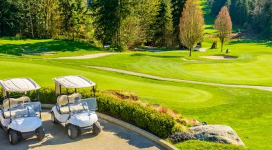 Golfcarts am Golfplatz mit Waldstücken - Split Golf